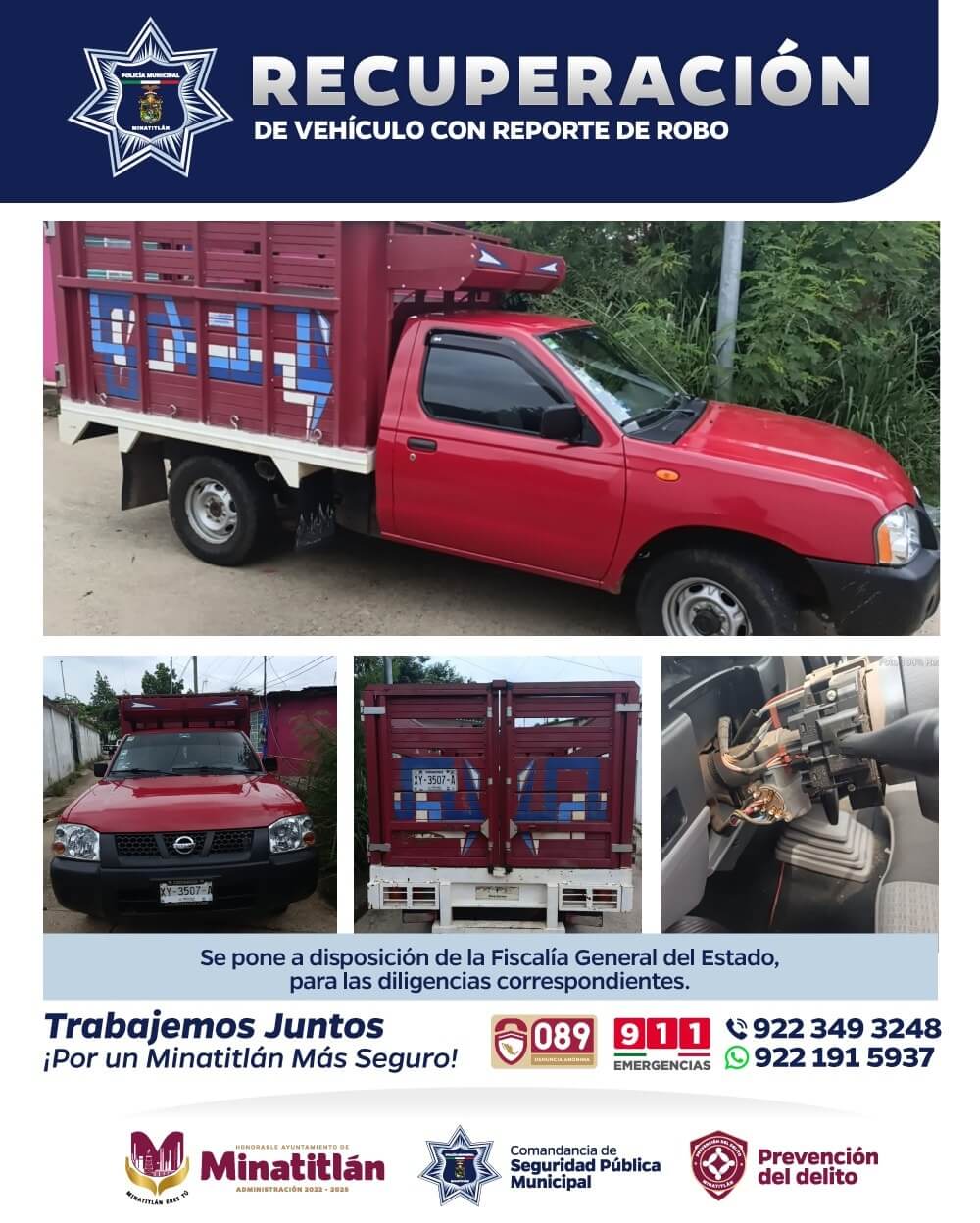Recupera policía municipal vehículo con reporte de robo